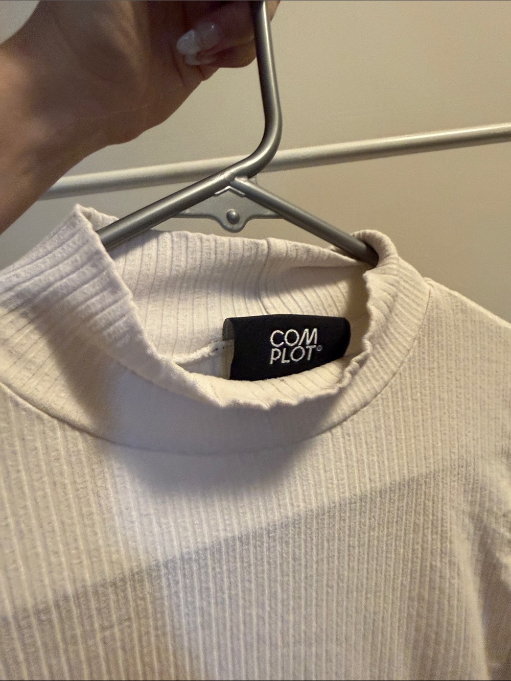 White Ribbed Long-Sleeve Mock Neck Top - Picture 6 of 6